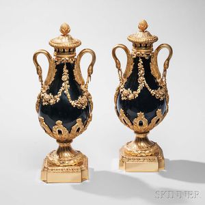 Pair of French Gilt-bronze-mounted Porcelain Vases