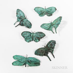 Six Copper Butterfly Decorations