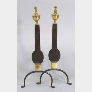 Pair of Brass and Iron Urn-Top Andirons