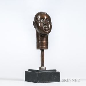 Sculptural Bronze Head of an African Woman
