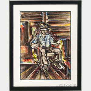 Floyd Gordon (American, 20th Century) Watercolor Depicting an African American Man Sitting in a Rocking Chair