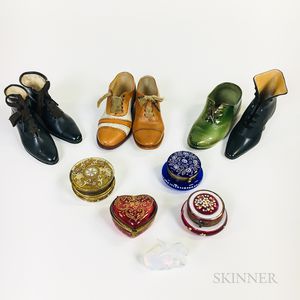 Small Group of Miniature Glass and Ceramic Shoes and Boxes