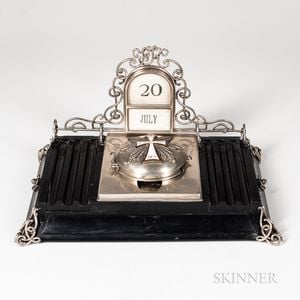 Victorian Sterling Silver and Wood Inkstand