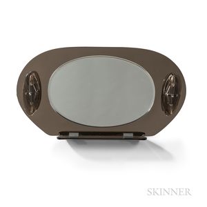 Fontana Arte-style Lighted Smoked Glass Vanity Mirror with Shelf