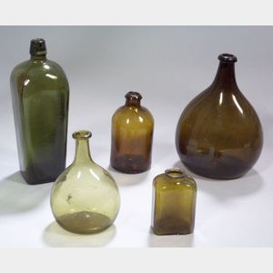 Five Early Blown Glass Storage Bottles