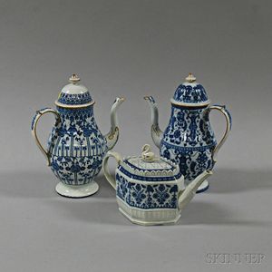 Three Pearlware Blue and White Transfer-decorated Tea Wares