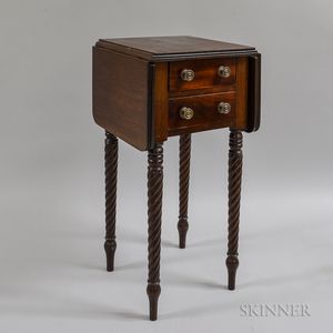 Miniature Classical-style Carved Mahogany Two-drawer Drop-leaf Worktable
