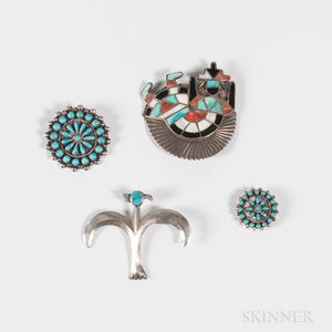 Four Southwest Silver and Turquoise Pins