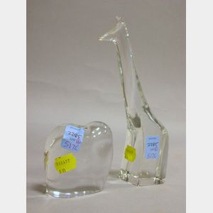 Baccarat Colorless Crystal Giraffe and Elephant Figurals.