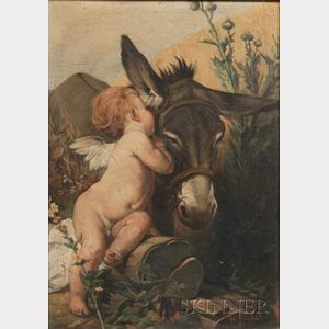 Continental School, 19th Century Cupid and Donkey.