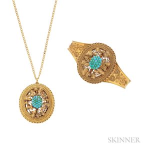 Victorian Gold and Turquoise Bracelet and Pendant