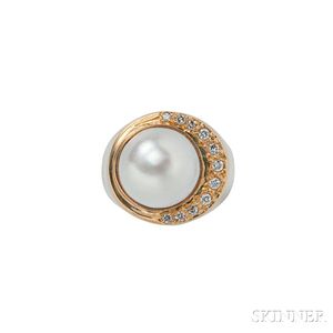 14kt Gold, Mabe Pearl, and Diamond Ring