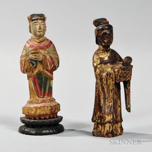 Two Wood Figures of Attendants