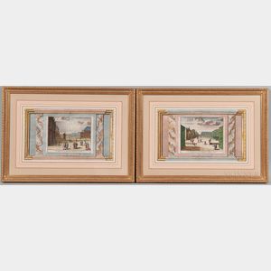 Jan Lamsvelt (Dutch, 16840-1743) and Pieter van der Aa (Dutch, 1659-1733) Two Framed Views: Le Monté de la Cour, des Font...