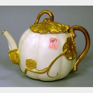Royal Worcester Gilt Porcelain Melon-form Teapot.