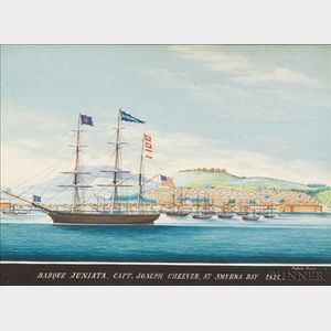 Raffael Corsini (Turkish, active Smyrna, 1830-1880) Barque Juniata, Capt., Joseph Cheever, at Smyrna Bay 1852.