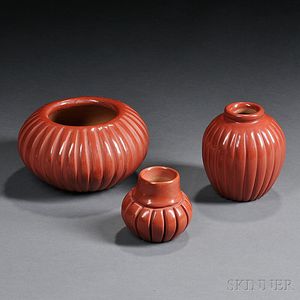 Three Santa Clara Polished Red Bowls