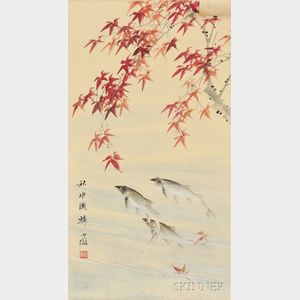 Hanging Scroll Depicting Fish in Autumn River