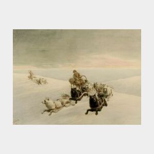 George Albert Frost (American, 1843-1907) The Home Stretch /A Dog Sledding Scene