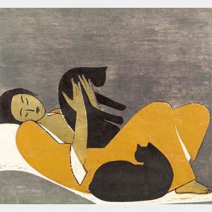 Will Barnet (American, b. 1911) Woman and Cats