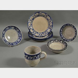 Eight Pieces of Dedham Pottery Rabbit Pattern Tableware