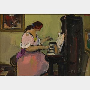 Moshe Rosenthalis (Lithuanian/Israeli, 1922-2008) Woman Playing a Piano.
