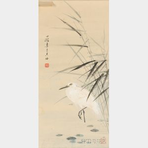 Hanging Scroll of an Egret in Reeds