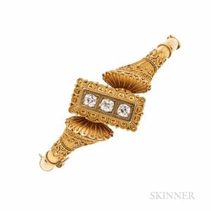 Etruscan Revival Gold and Diamond Bracelet