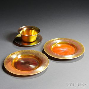 Three Steuben Aurene Glass Dinnerware Items