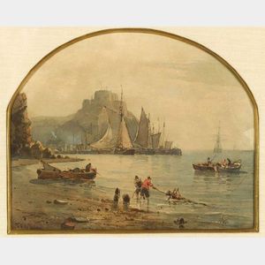 Mauritz Frederik Hendrik De Haas (Dutch/American, 1832-1895) Harbor View with Distant Fortress