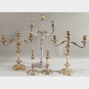 Group of Silver-plated Candleholders