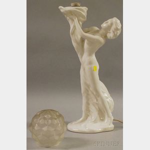 Art Nouveau White Glazed Ceramic Figural Table Lamp