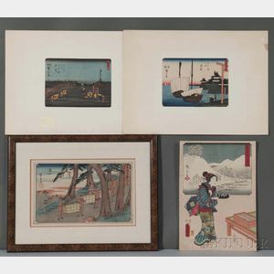 Kunisada and Hiroshige, Four Woodblock Prints