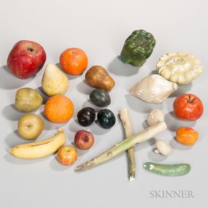 Twenty-two Stone and Wax Fruits and Vegetables