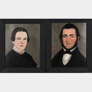 Prior-Hamblen School, Mid-19th Century Pair of Portraits of a Man and Woman