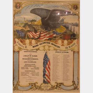 Framed Chromolithograph Johnsons Military Company and Regimental Record, Company B, Maine Volunteer Infantry, 19th Regiment