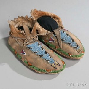 Scarce Pair of Paiute/Shoshone Beaded Hide Moccasins