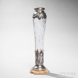 French .950 Silver-mounted Cut Glass Vase