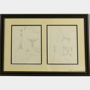 Two Framed Raoul Pene Du Bois (American, 1911-1985) Stage Design Pen and Ink Sketches