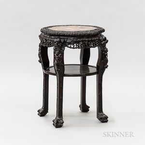 Chinese Carved Hardwood Marble-top Table