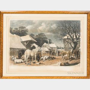 Large Framed William Giller Lithograph A Straw Yard