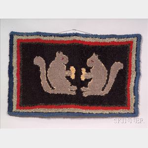 Wool and Cotton Hooked Rug with Two Squirrels with Peanuts