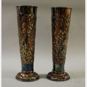 Pair of Tall Silver-Plated Repousse Weighted Vases