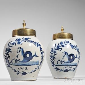 Pair of Blue and White Delft Snuff Jars