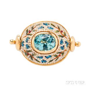 18kt Gold, Blue Zircon, and Micromosaic "Mimosa" Ring, Le Sibille