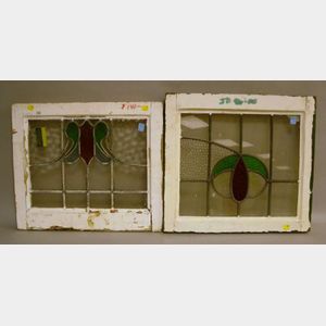 Two Arts & Crafts Architectural Leaded Glass Windows.