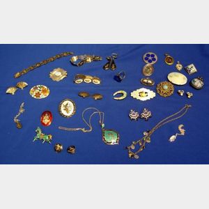 Assortment of Silver Enamel Decorated and Painted Jewelry Items
