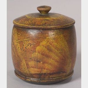 Small Paint Decorated Treen Covered Jar