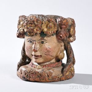 Carved Polychrome Painted Head of a Lady