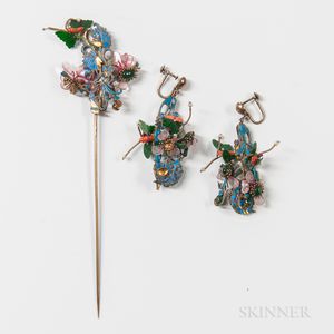 Ornamental Kingfisher Hairpin and Earrings
